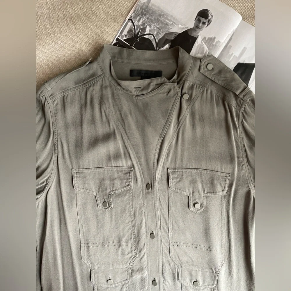 Alexander Wang 100% Silk Button Up Shirt / Tunic In Army /Olive Green Size 10 - Picture 5 of 16